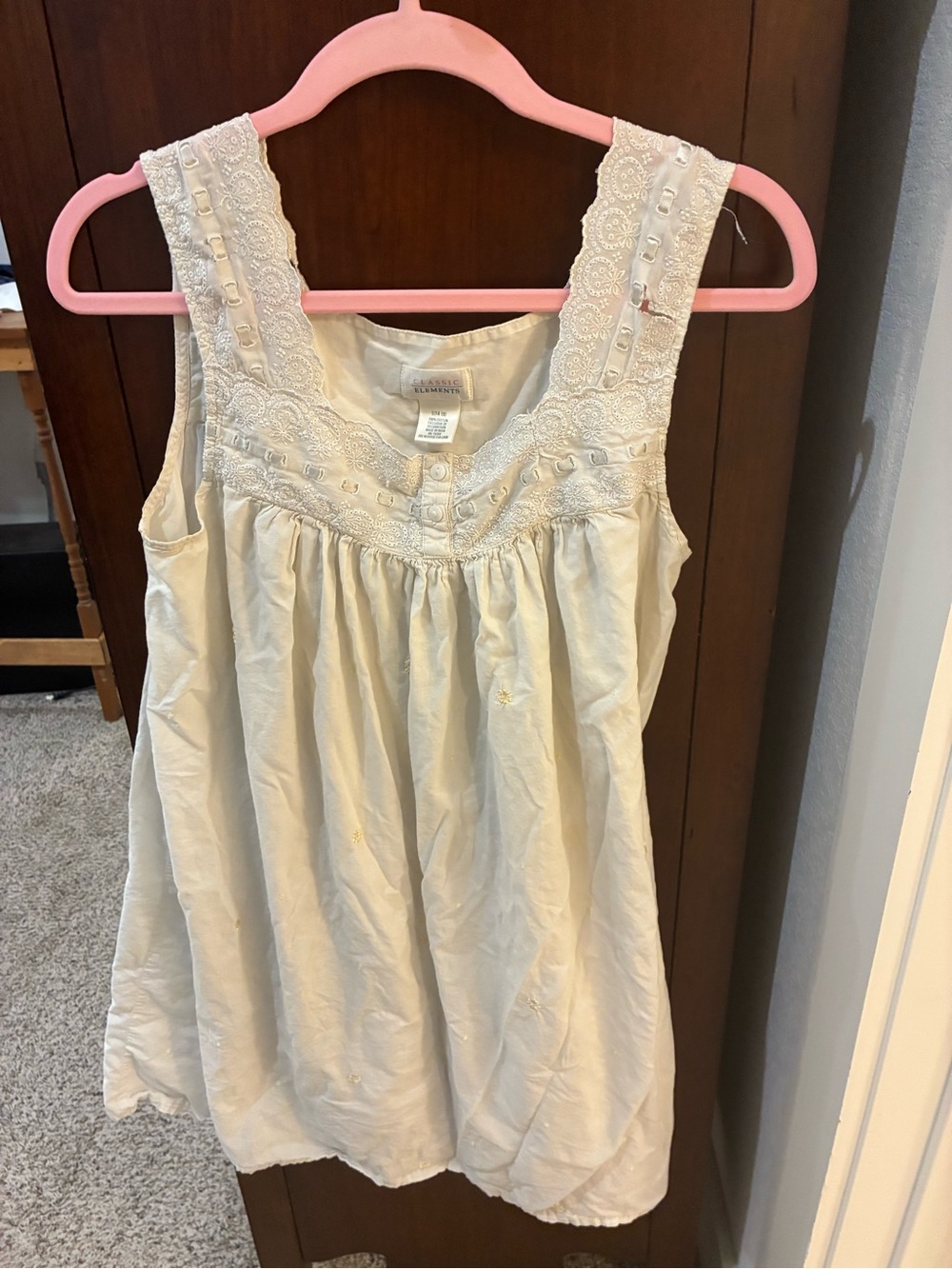 Classic Elements Cotton Lace‑Trim Sleeveless Nightgown | Size L | Free w/ Bundle